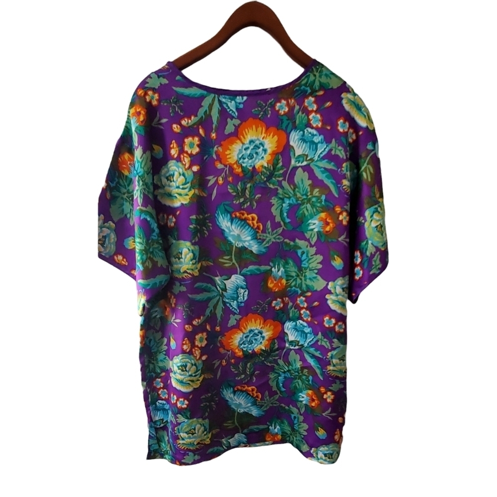 Vintage Gold Label Tropical Print Polyester Night Shirt Night Gown Size Small